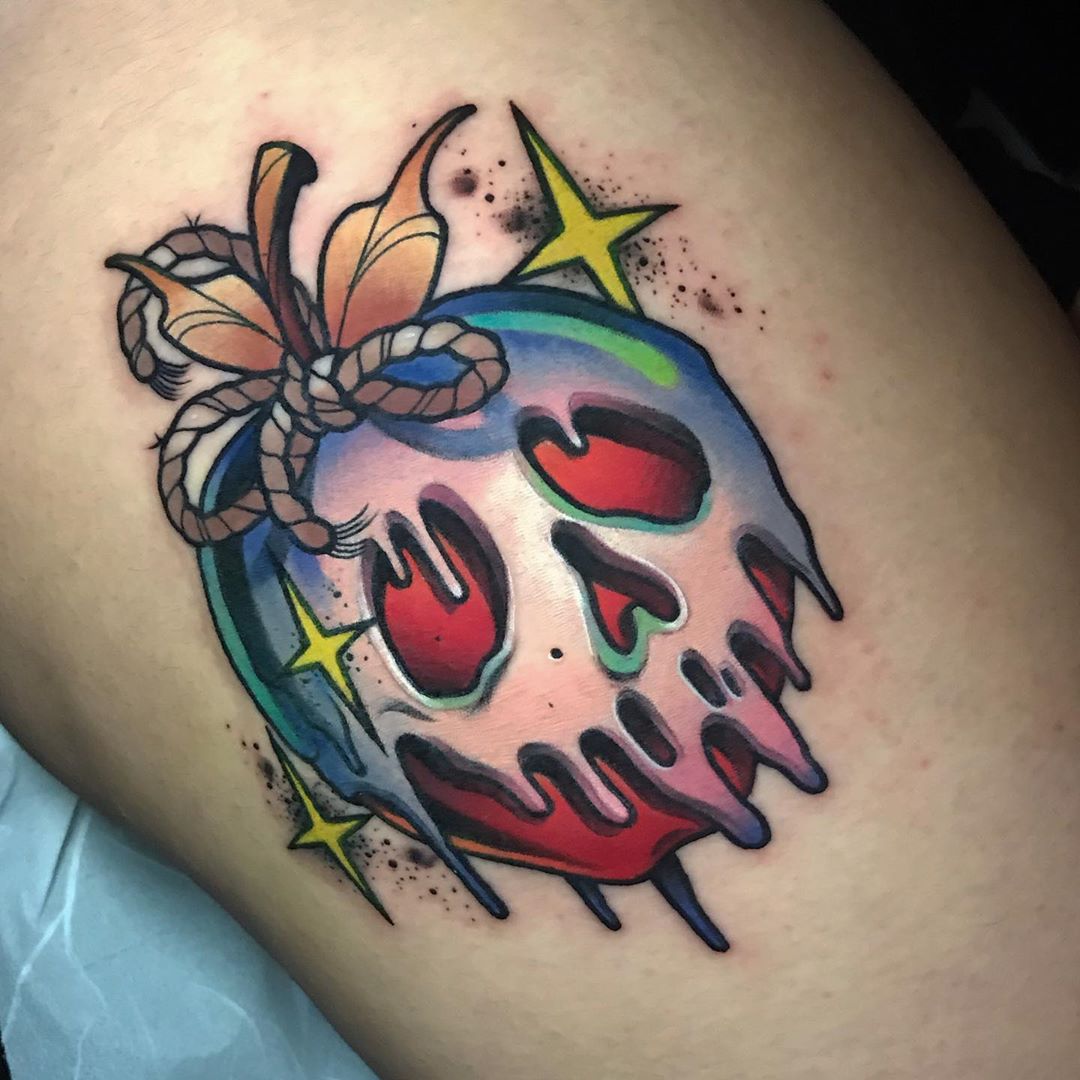  Poison Apple for Shelly Saturday and some fresh colour for her old  butterfly Come see us for fun and awesome tattoos  poisonapple   By Hotter than Hell Tattoo  Facebook