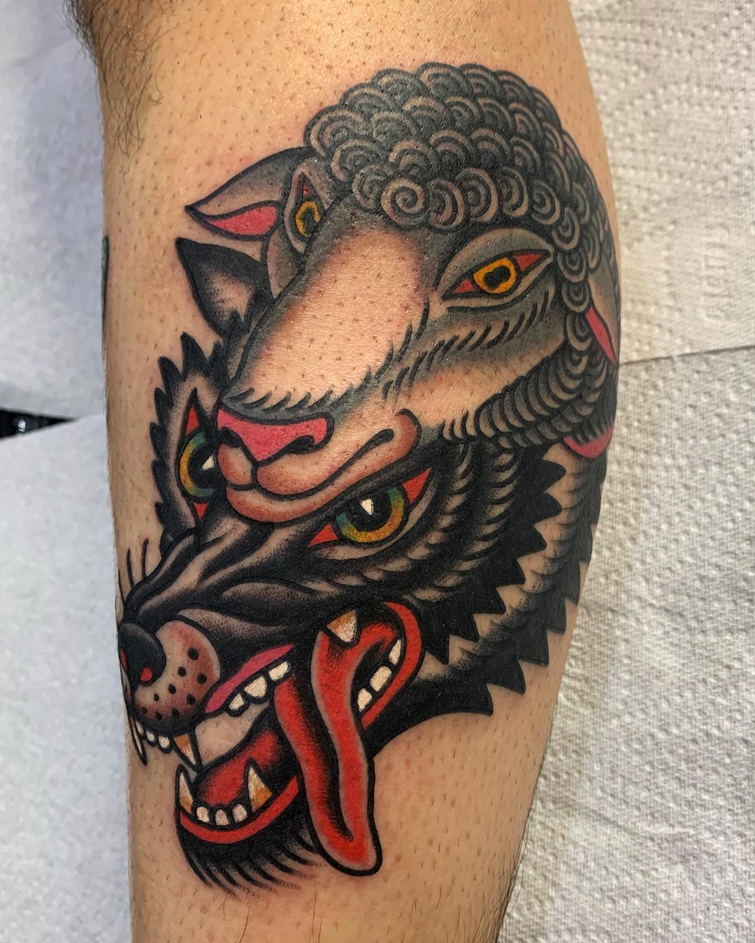 American Traditional Wolf Hand Tattoo - englshwir